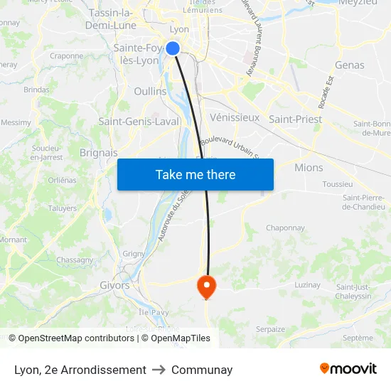 Lyon, 2e Arrondissement to Communay map