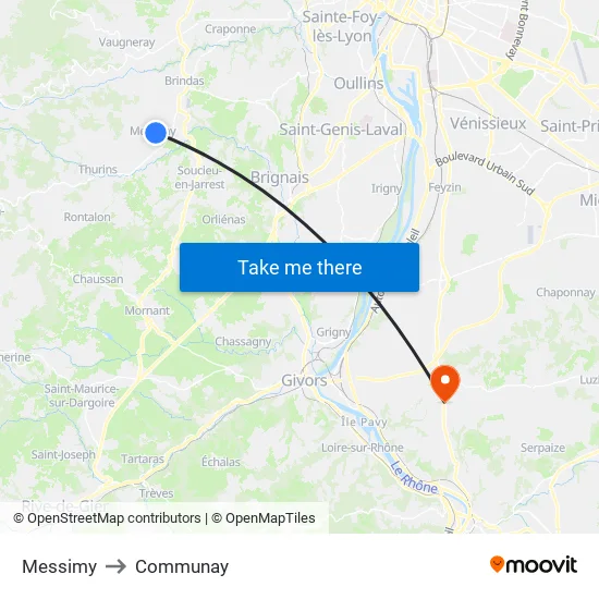 Messimy to Communay map