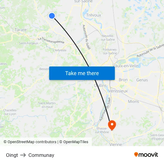 Oingt to Communay map