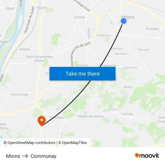 Mions to Communay map