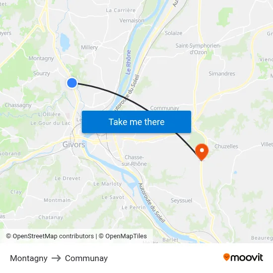 Montagny to Communay map