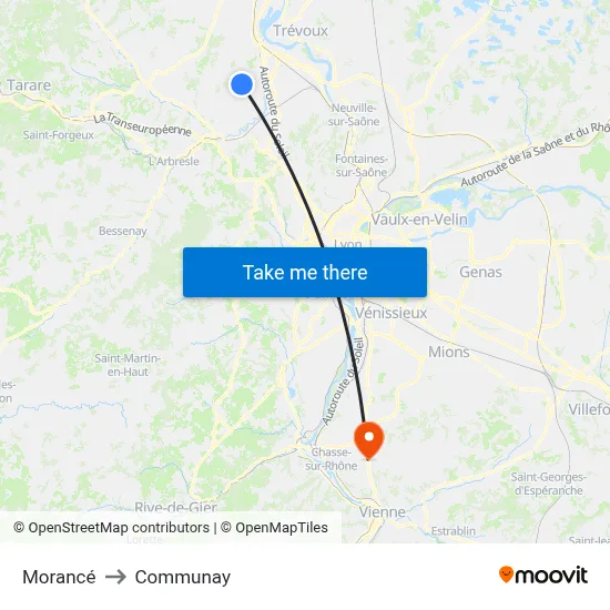 Morancé to Communay map