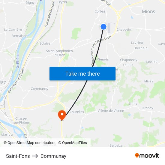 Saint-Fons to Communay map