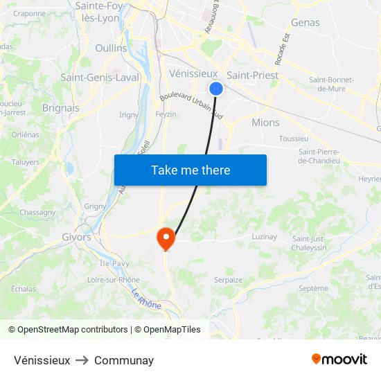 Vénissieux to Communay map