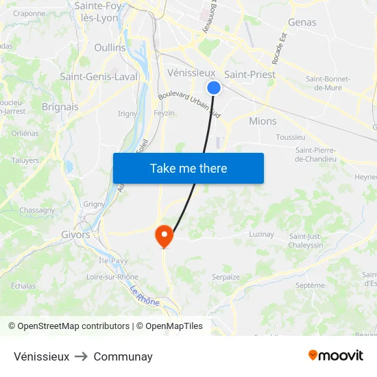 Vénissieux to Communay map