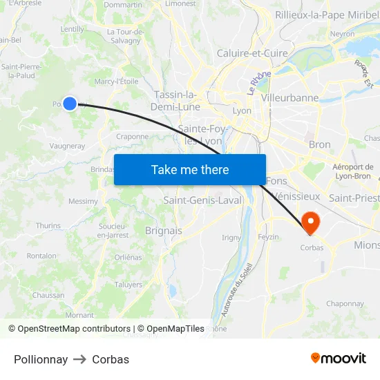 Pollionnay to Corbas map