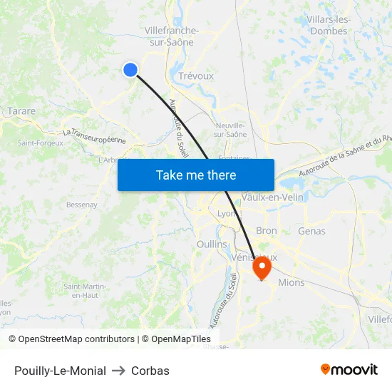 Pouilly-Le-Monial to Corbas map