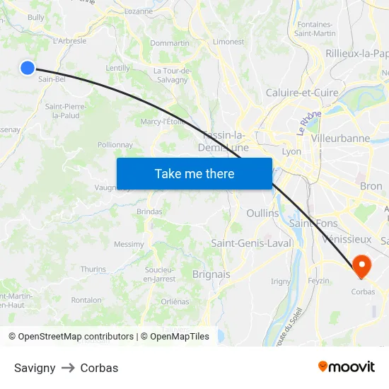 Savigny to Corbas map