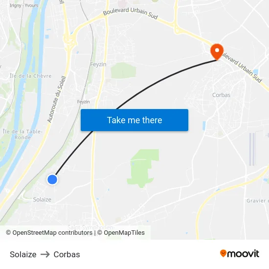 Solaize to Corbas map