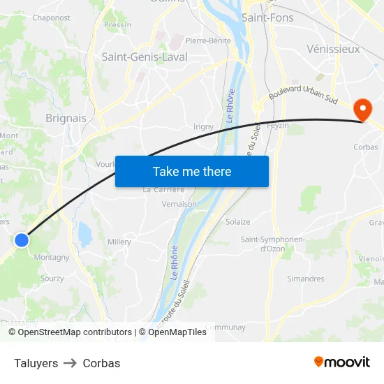 Taluyers to Corbas map