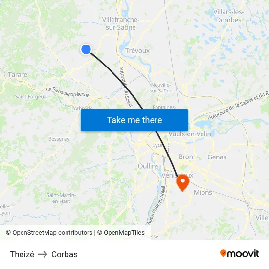 Theizé to Corbas map