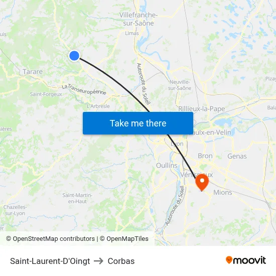 Saint-Laurent-D'Oingt to Corbas map