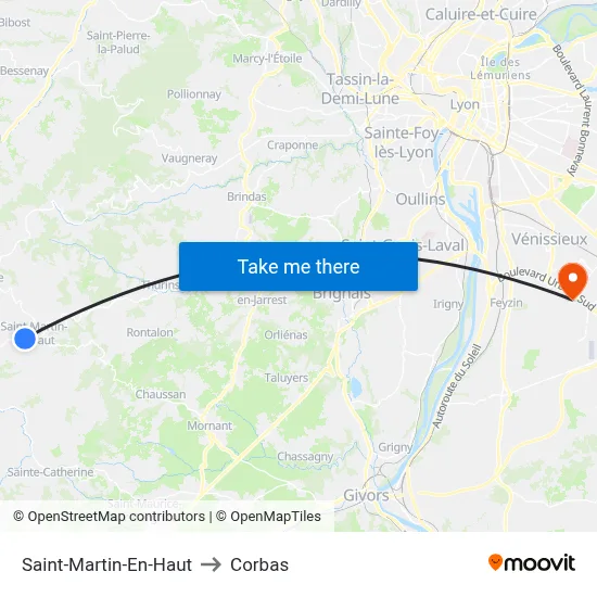 Saint-Martin-En-Haut to Corbas map