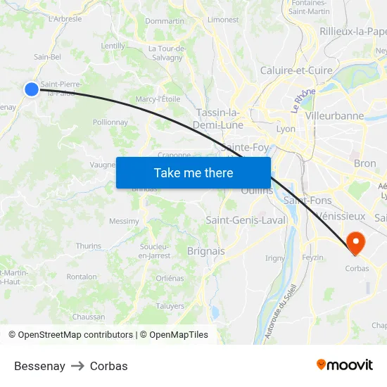 Bessenay to Corbas map