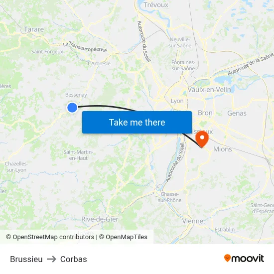Brussieu to Corbas map