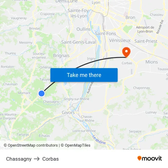 Chassagny to Corbas map