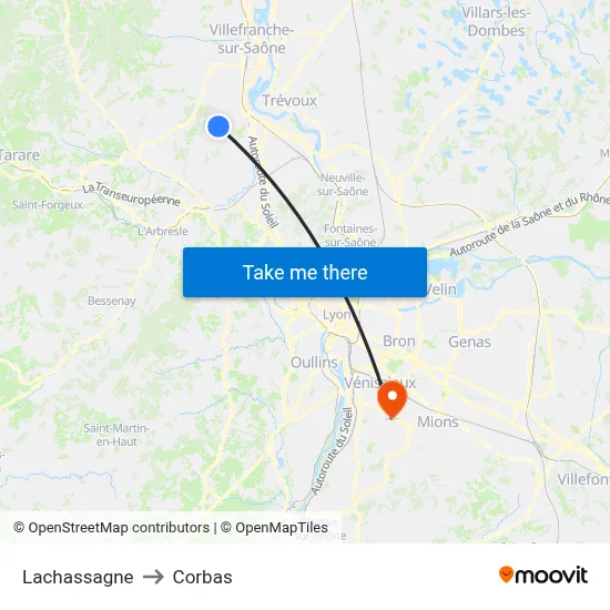 Lachassagne to Corbas map