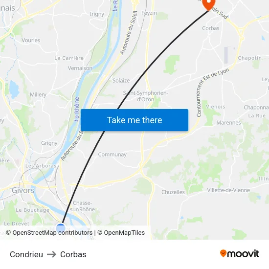 Condrieu to Corbas map