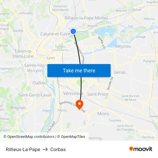 Rillieux-La-Pape to Corbas map