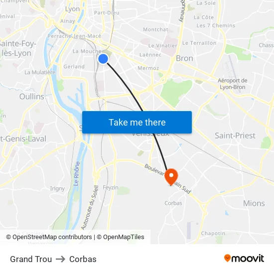 Grand Trou to Corbas map
