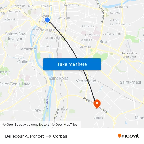 Bellecour A. Poncet to Corbas map