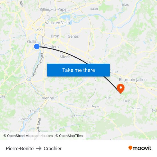 Pierre-Bénite to Crachier map