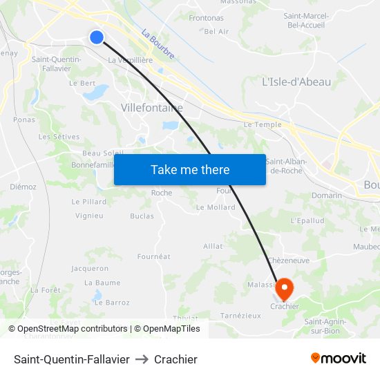 Saint-Quentin-Fallavier to Crachier map