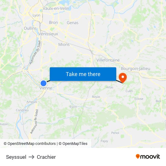 Seyssuel to Crachier map
