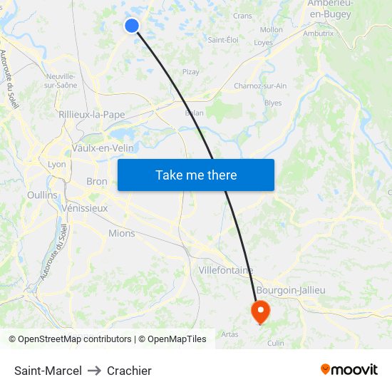 Saint-Marcel to Crachier map