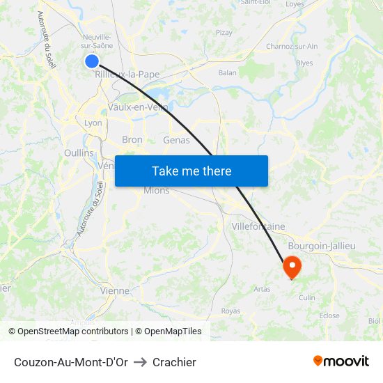 Couzon-Au-Mont-D'Or to Crachier map