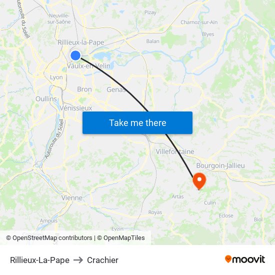 Rillieux-La-Pape to Crachier map
