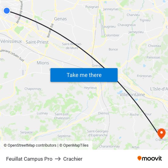 Feuillat Campus Pro to Crachier map