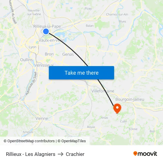 Rillieux - Les Alagniers to Crachier map