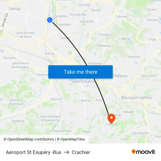Aéroport St Exupéry -Bus to Crachier map