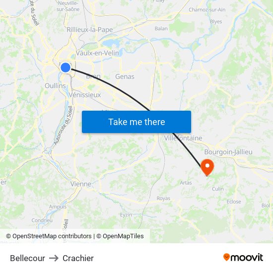 Bellecour to Crachier map