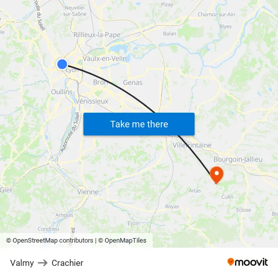Valmy to Crachier map