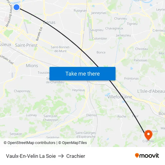 Vaulx-En-Velin La Soie to Crachier map
