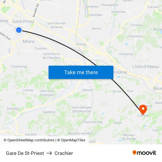 Gare De St-Priest to Crachier map
