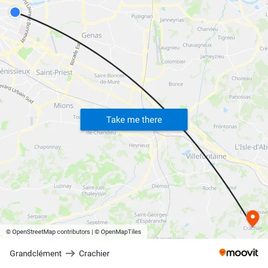 Grandclément to Crachier map
