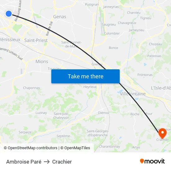 Ambroise Paré to Crachier map