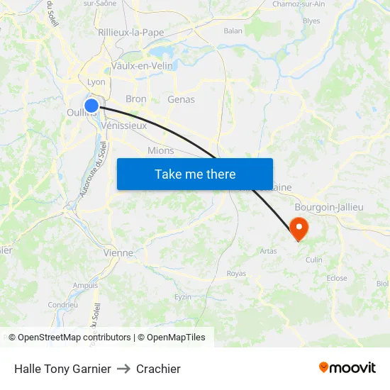 Halle Tony Garnier to Crachier map