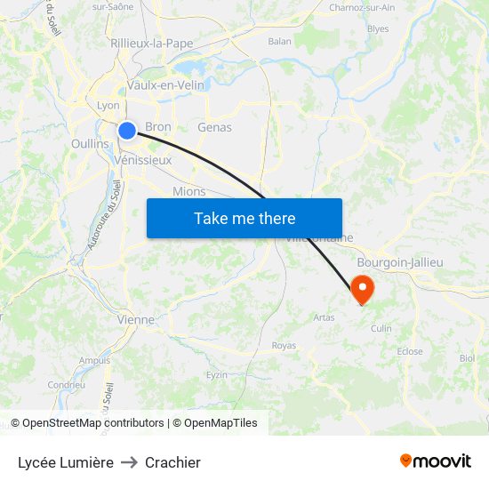 Lycée Lumière to Crachier map