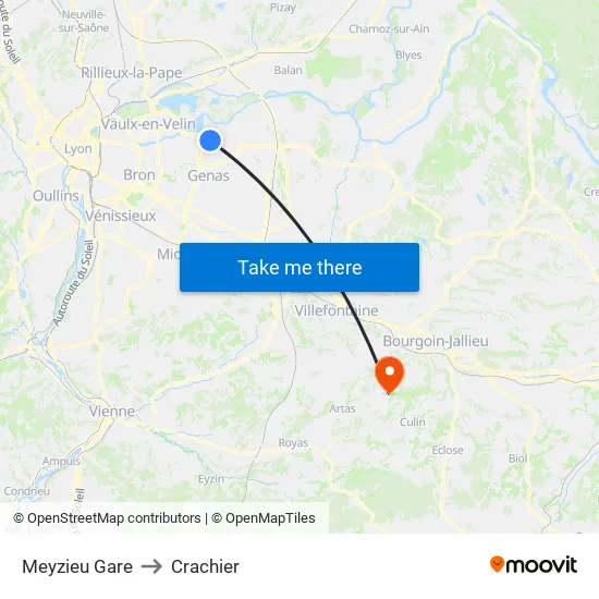 Meyzieu Gare to Crachier map