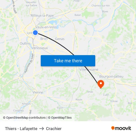 Thiers - Lafayette to Crachier map