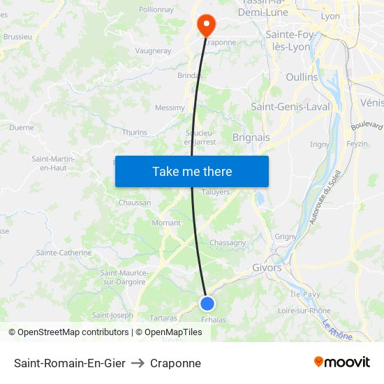 Saint-Romain-En-Gier to Craponne map