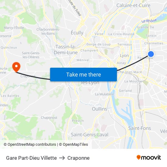 Gare Part-Dieu Villette to Craponne map