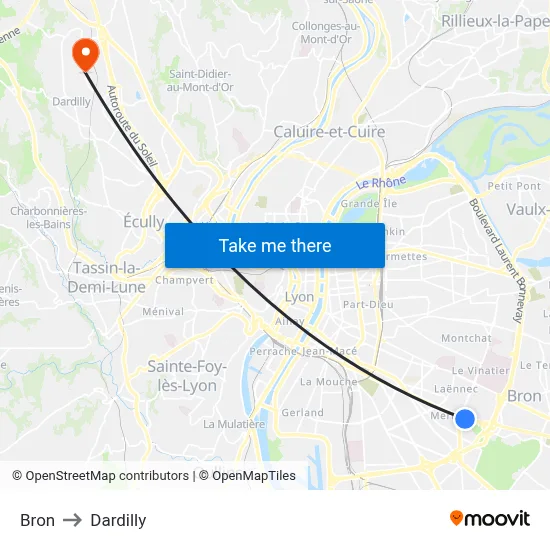 Bron to Dardilly map