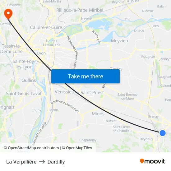 La Verpillière to Dardilly map