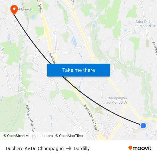 Duchère Av.De Champagne to Dardilly map