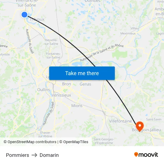 Pommiers to Domarin map